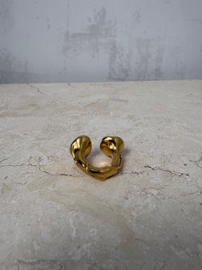 Loewe Gold Tone Marbled Stone Ring, S