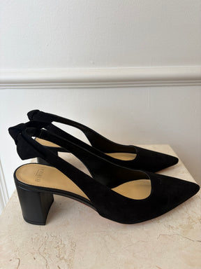 Alexandre Birman Black Suede Pointed Slingback Pump, 37.5