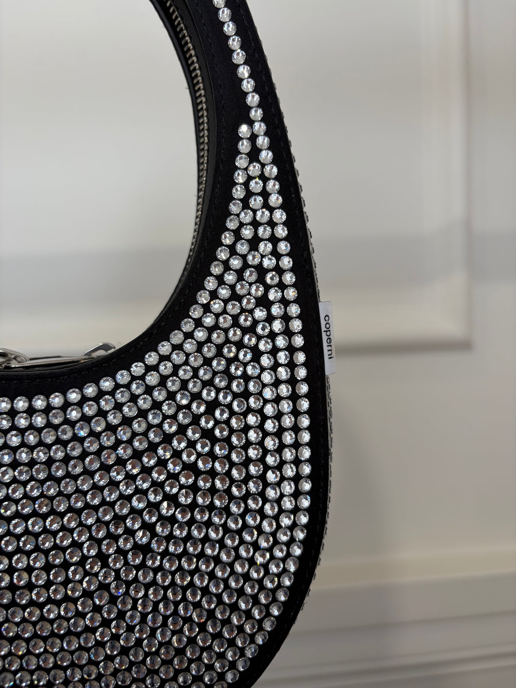 Coperni Black Satin and Crystal Mini Swipe Bag