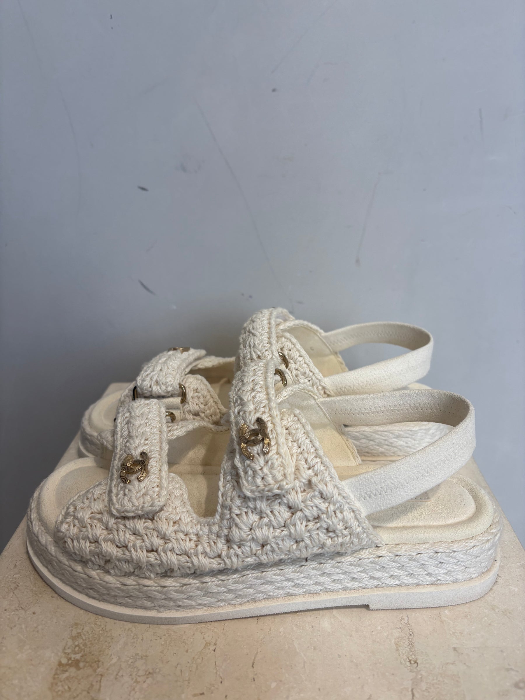Chanel White crochet Dad Sandals, 38 C