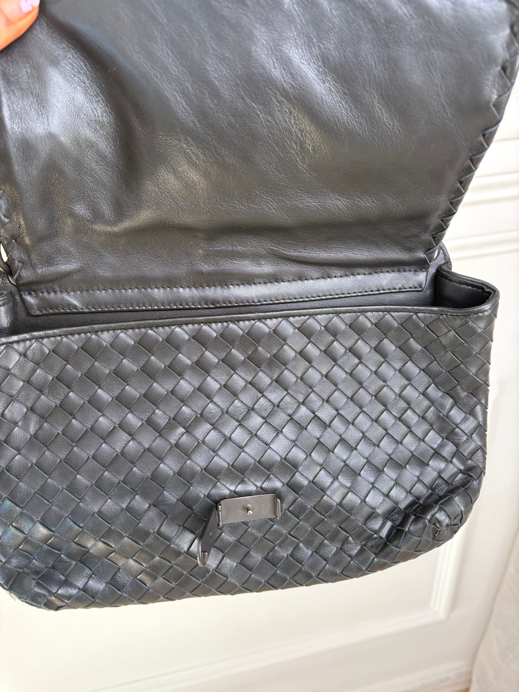 Bottega Veneta Black Intrecciato Leather Double Flap Bag