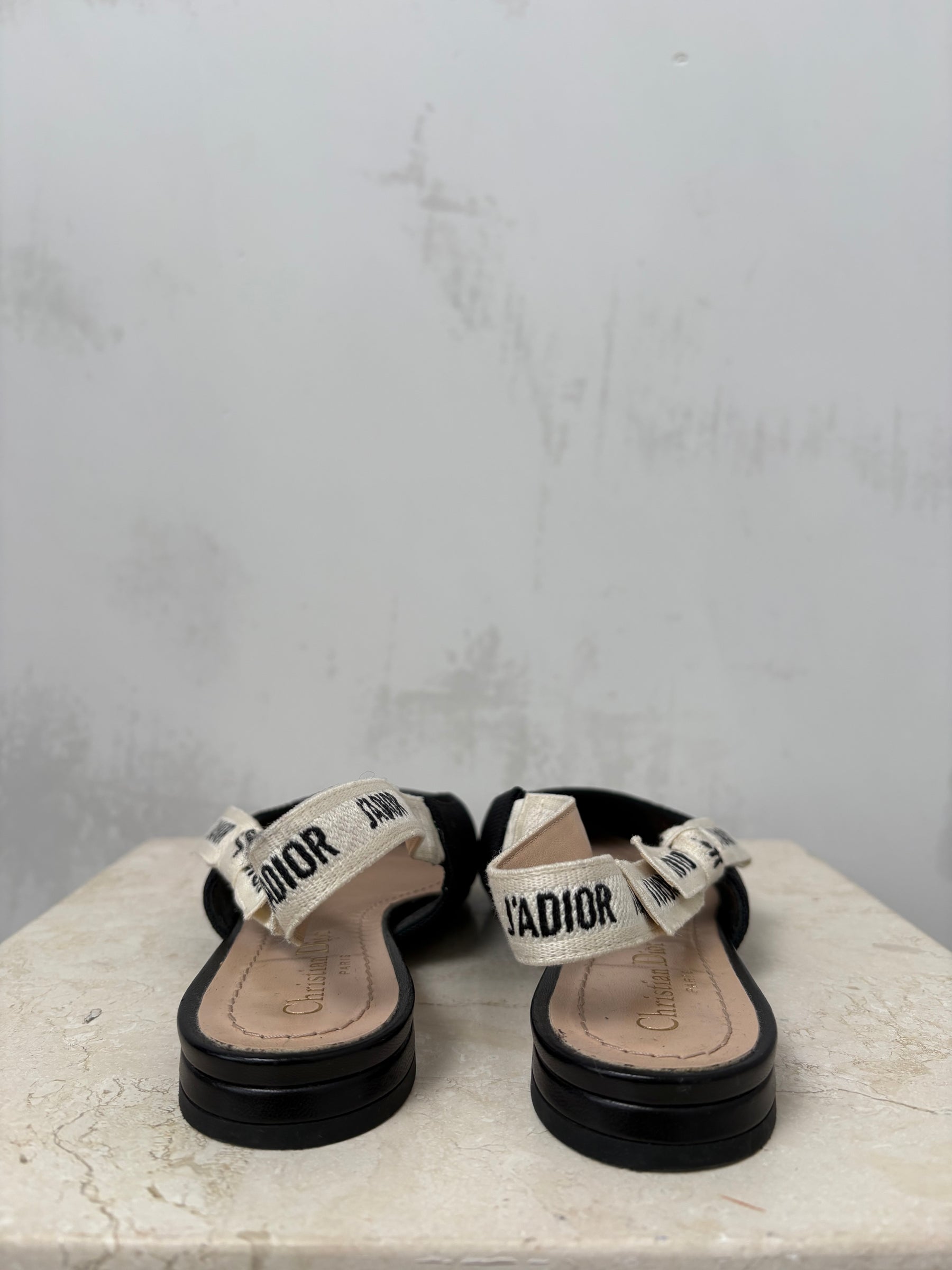 Dior Black Technical J'adior Slingback Flats, 36.5