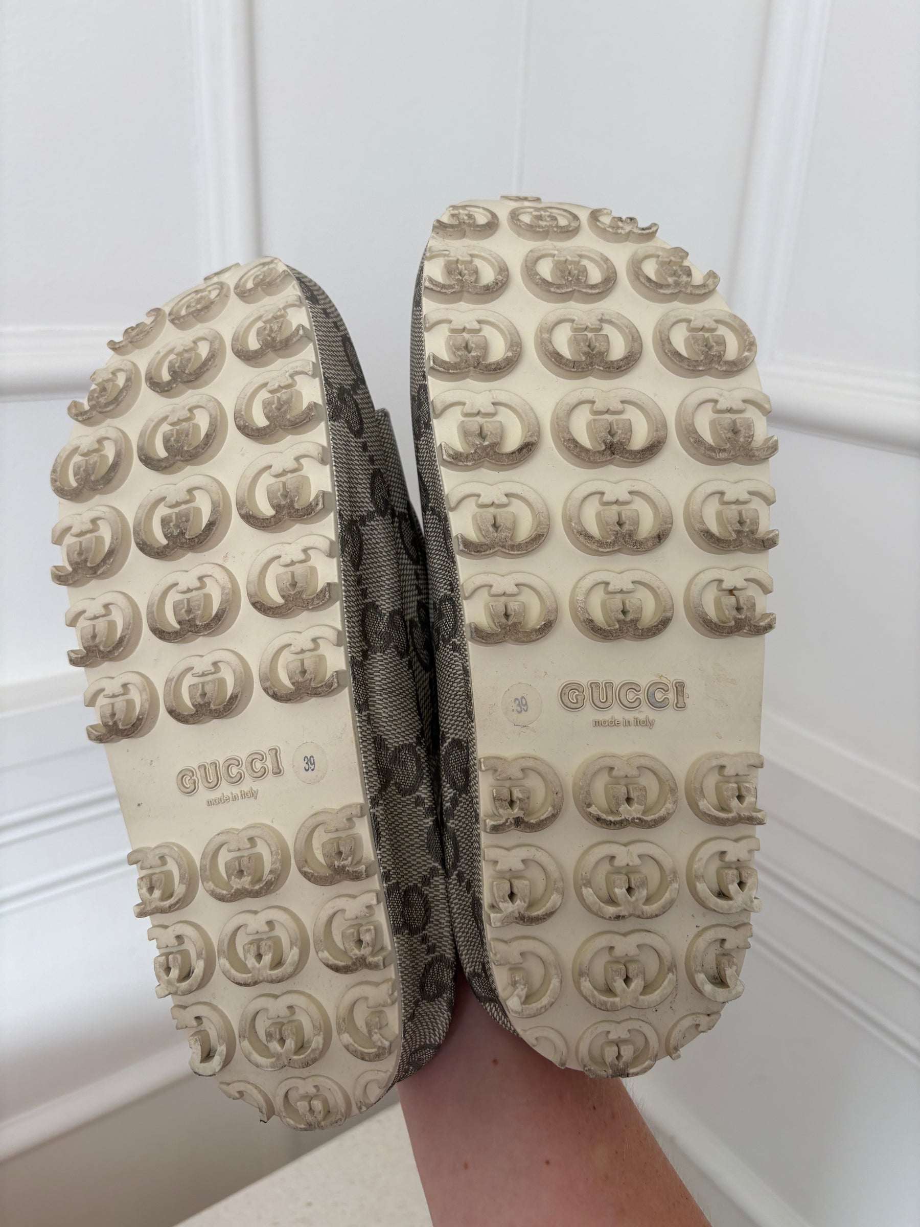 Gucci Platform Monogram Rubber Slides, 39