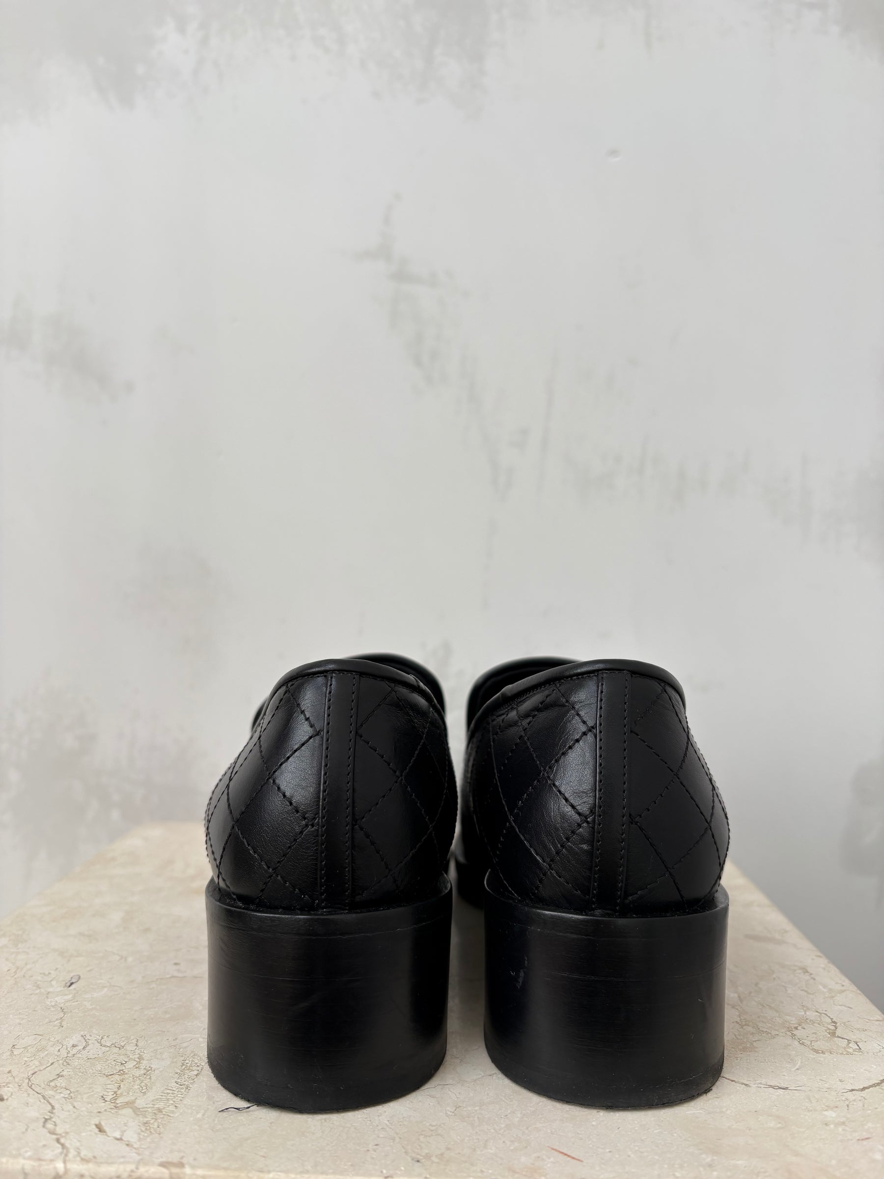 Chanel Black Quilted Calfkin Loafers, 39.5C