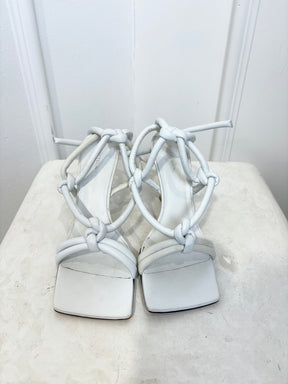 Bottega Veneta White Leather Knot Heeled Sandals, 37