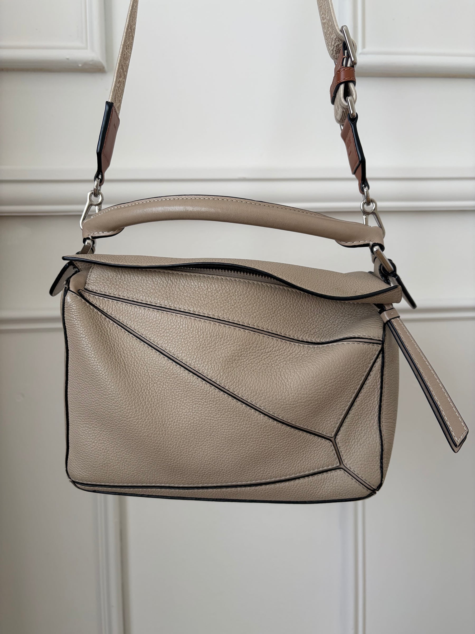 Loewe Small Puzzle Bag In Light Taupe With Anagram Strap
