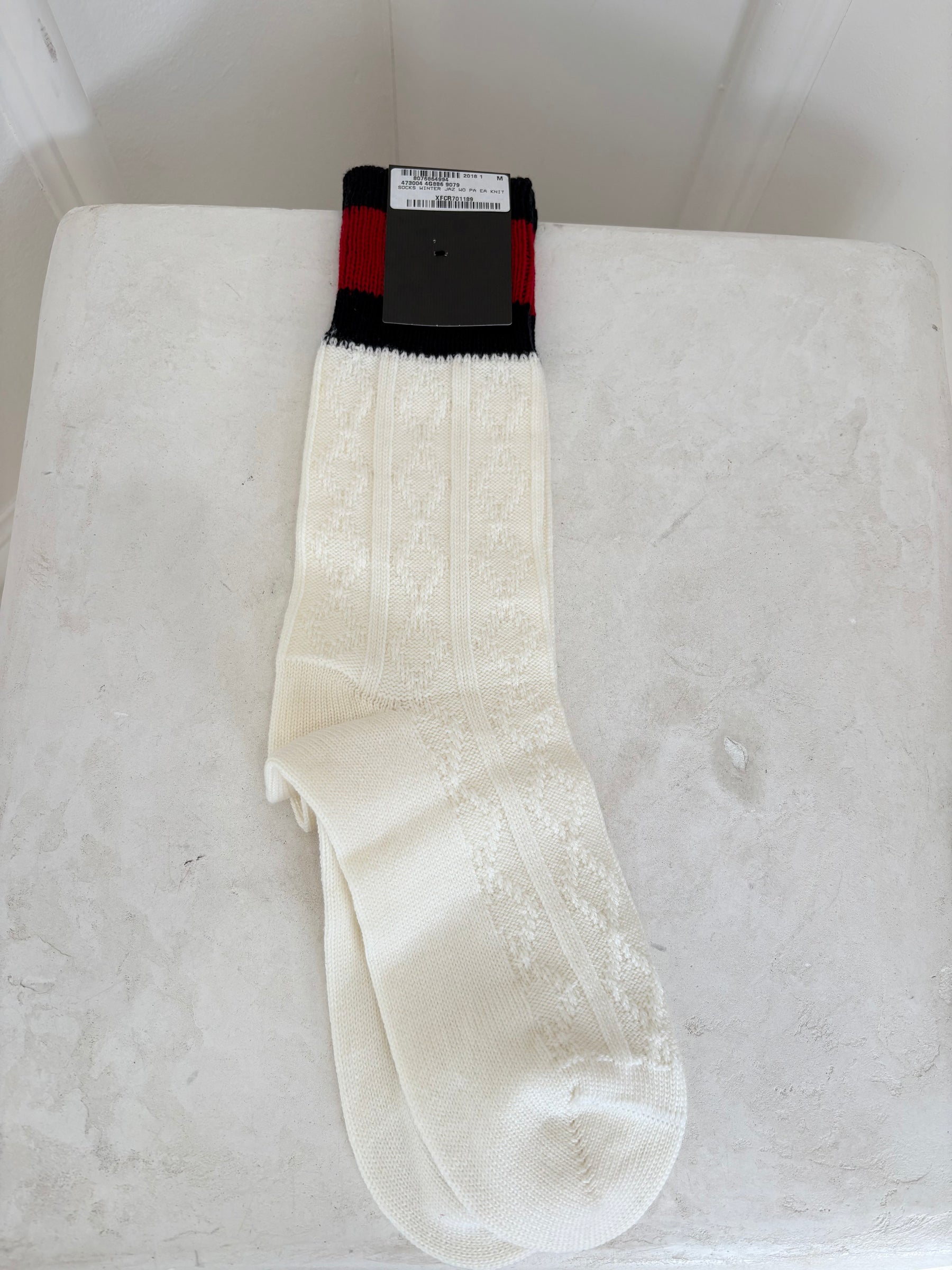 Gucci Cream Red and Navy Knit Wool Blend Socks, M