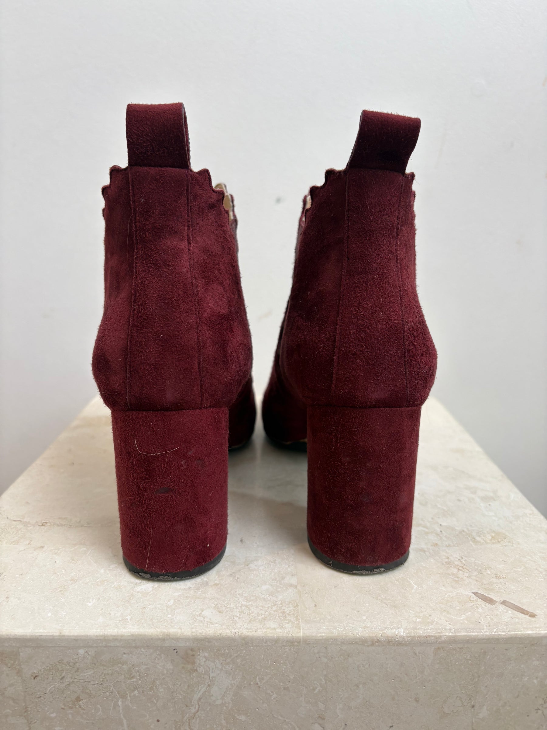 Chloé Red Suede Scollped Ankle Boot, 38.5