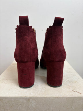 Chloé Red Suede Scollped Ankle Boot, 38.5