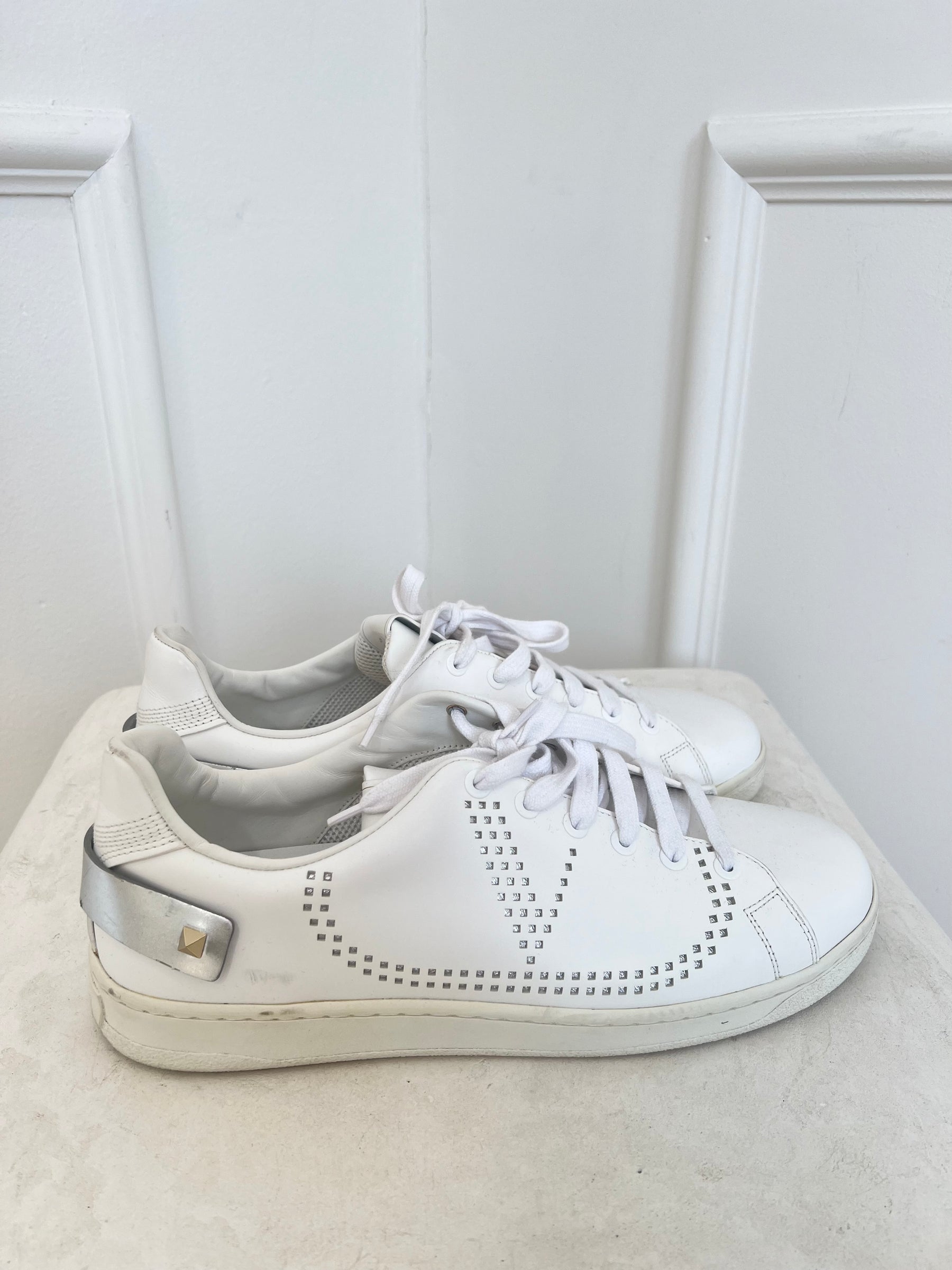 Valentino Garavani White Perforated Leather Sneakers, 40.5