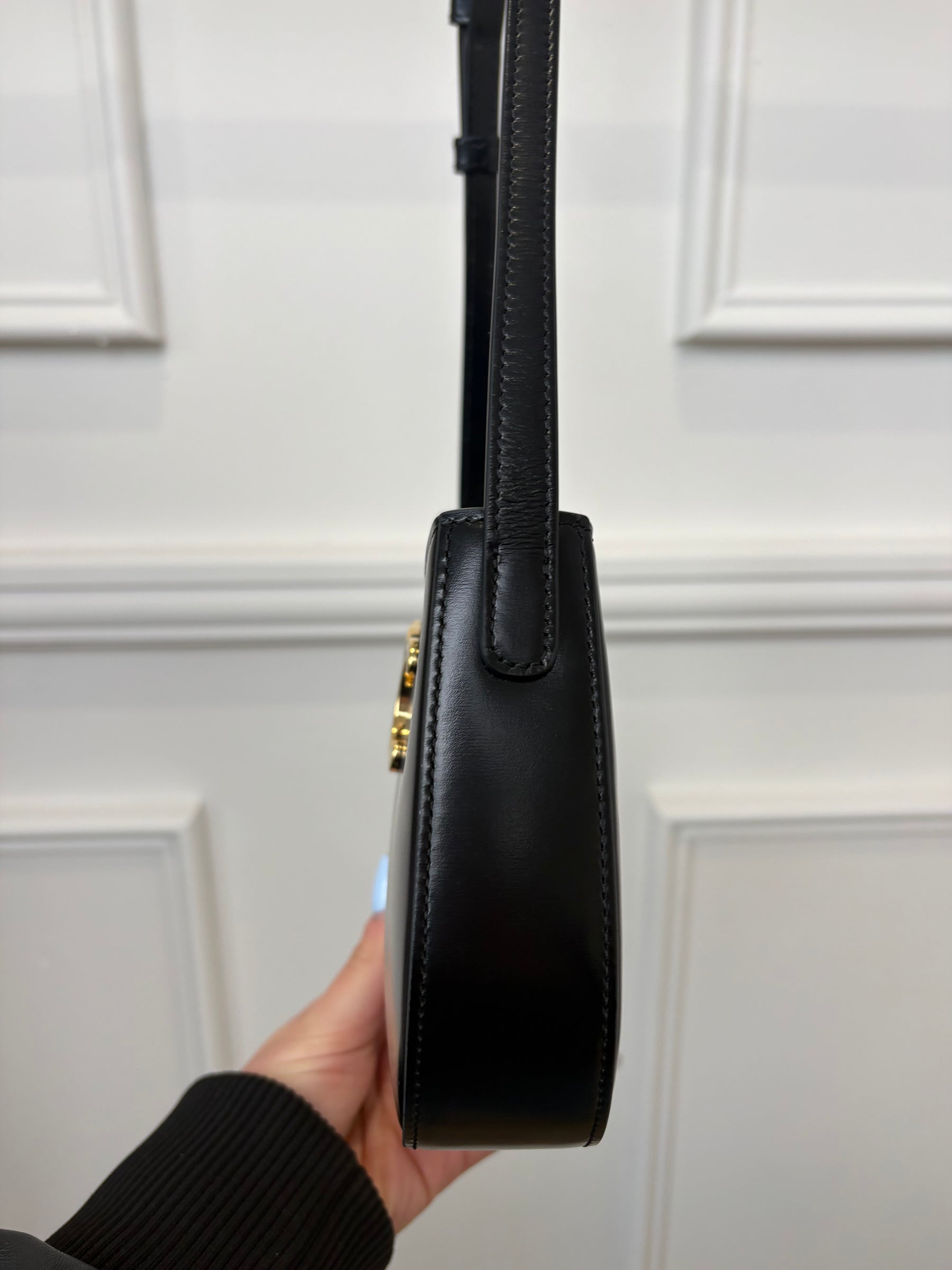 Celine Medium Tilly Bag In Shiny Calfskin Black