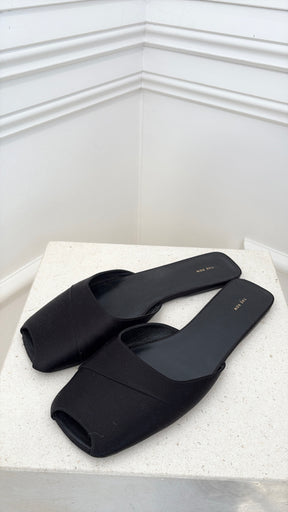 The Row Satin Peep Toe Slides, 41