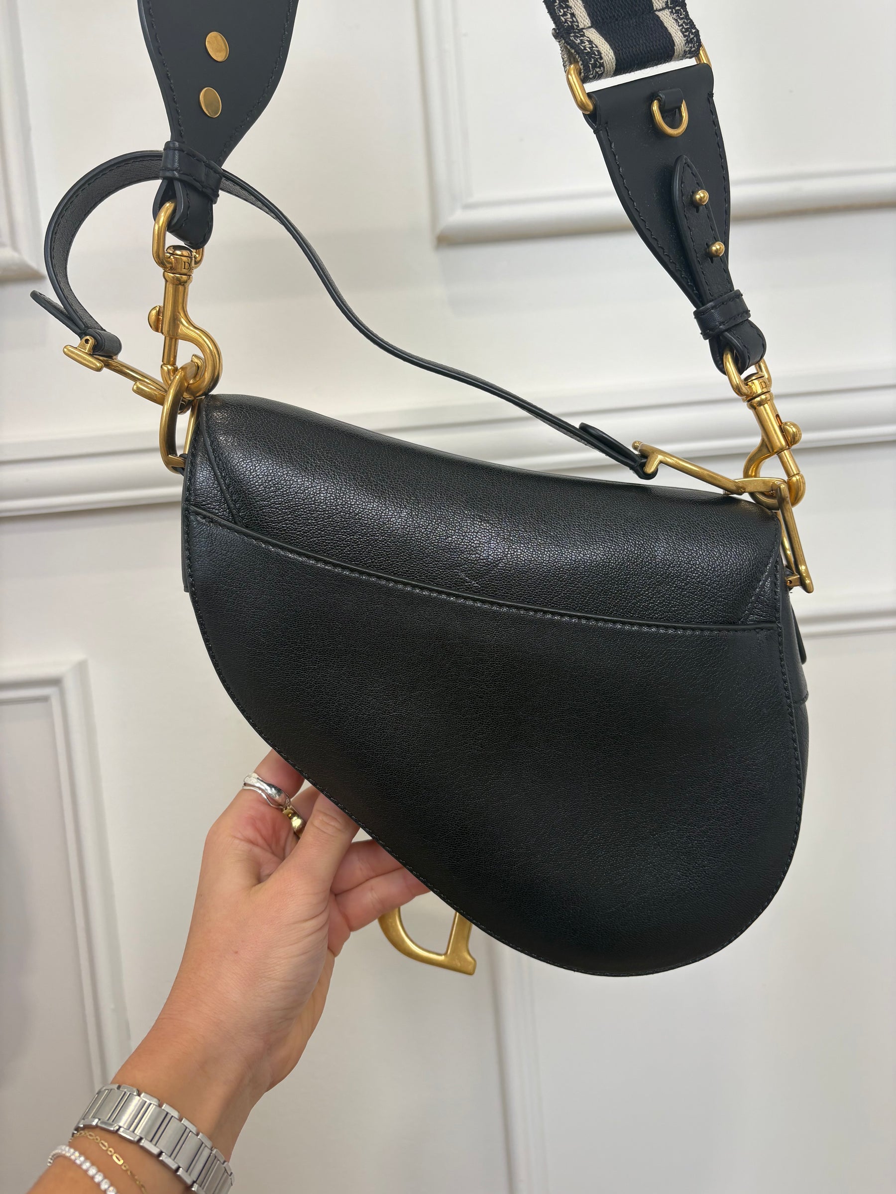 Dior Saddle Bag With Strap Black Grained Leather