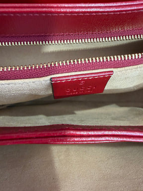 Gucci Coated Canvas Monogram and Red Leather 1955 Horsebit Shoulder Bag