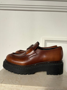Prada Logo Leather Platform Loafers, 39