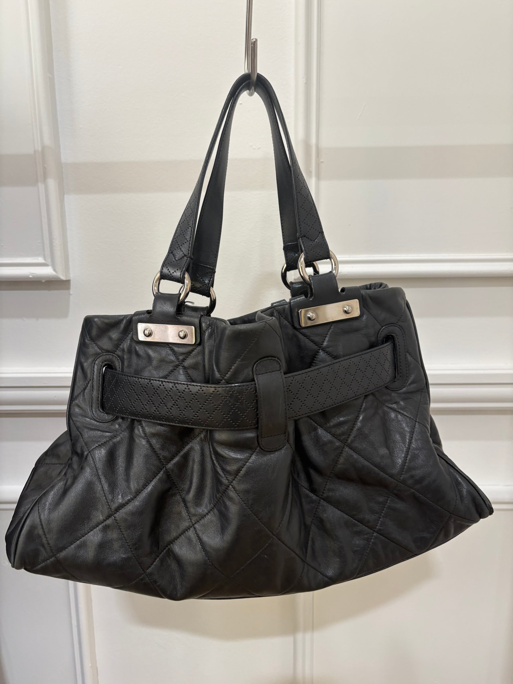 Chanel Large Leather Quilted Tote with Silver Hardware