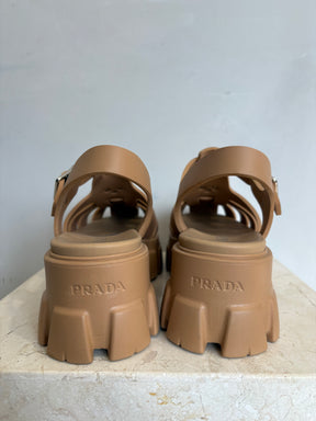 Prada Monolith 55mm Platform Leather Rubber Sandal, 40