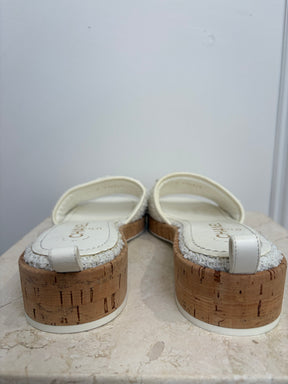 Chanel Tweed Logo Mules White, 38.5