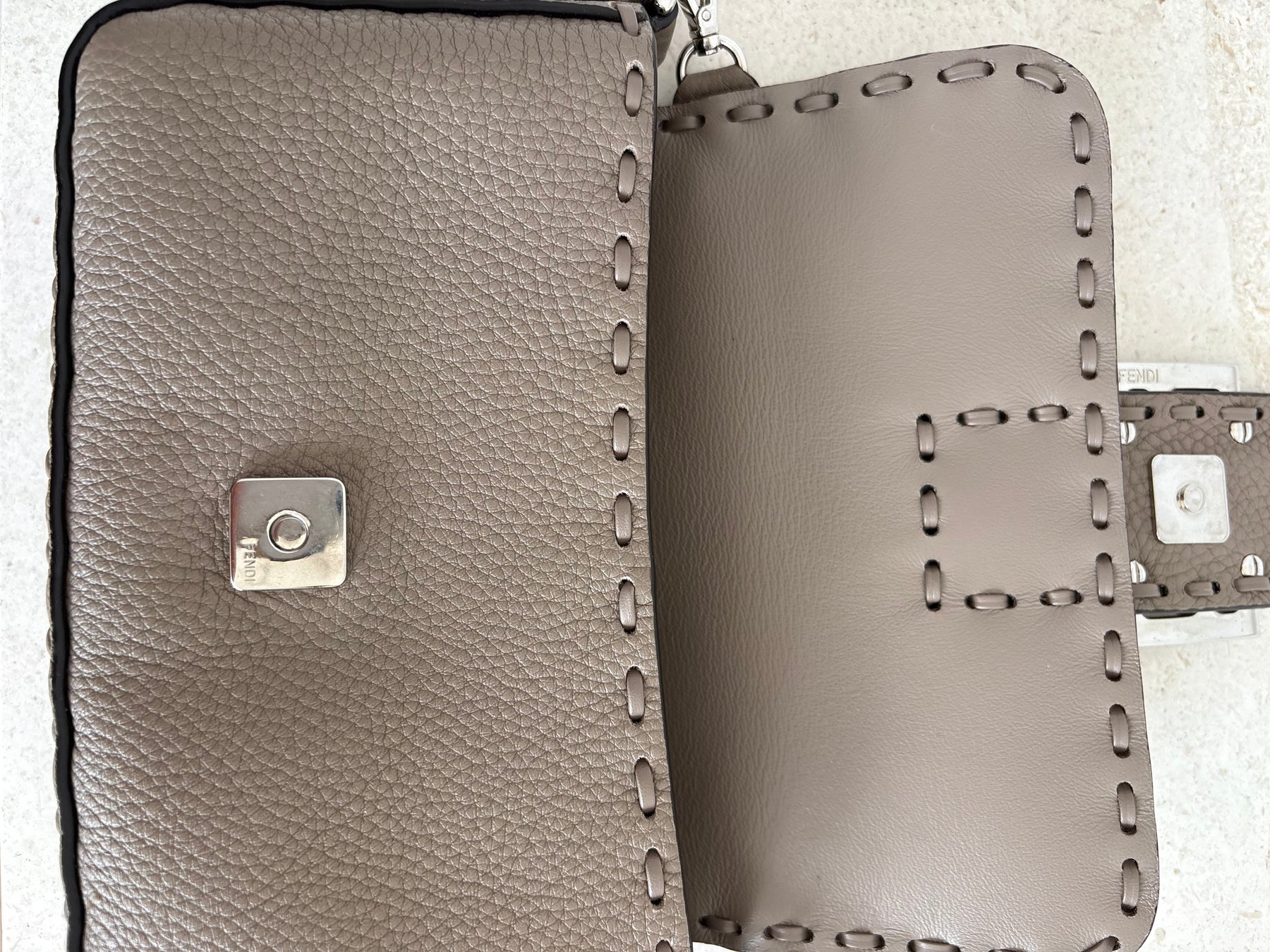 Fendi Dove Grey Calf Leather Baguette Bag
