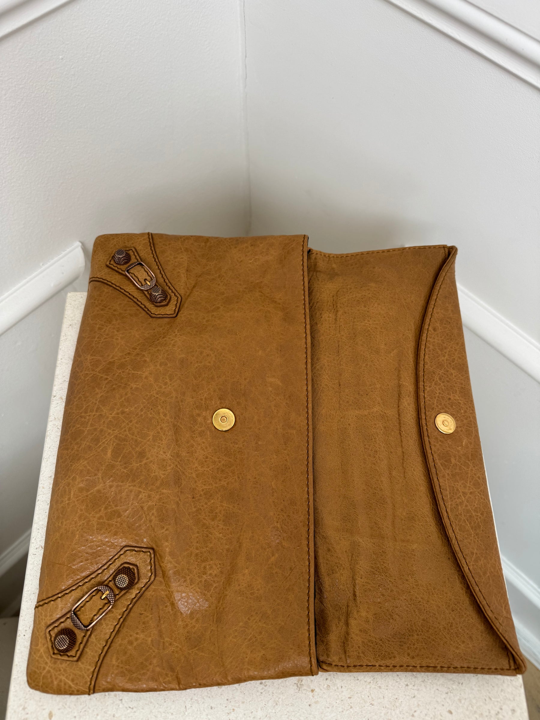 Balenciaga City Clutch In Camel