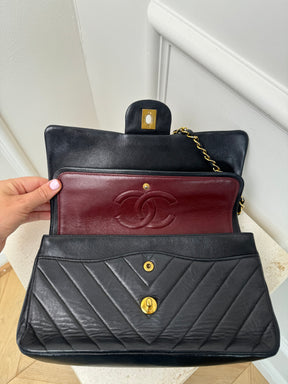Chanel Black Chevron Leather Small Classic Flap