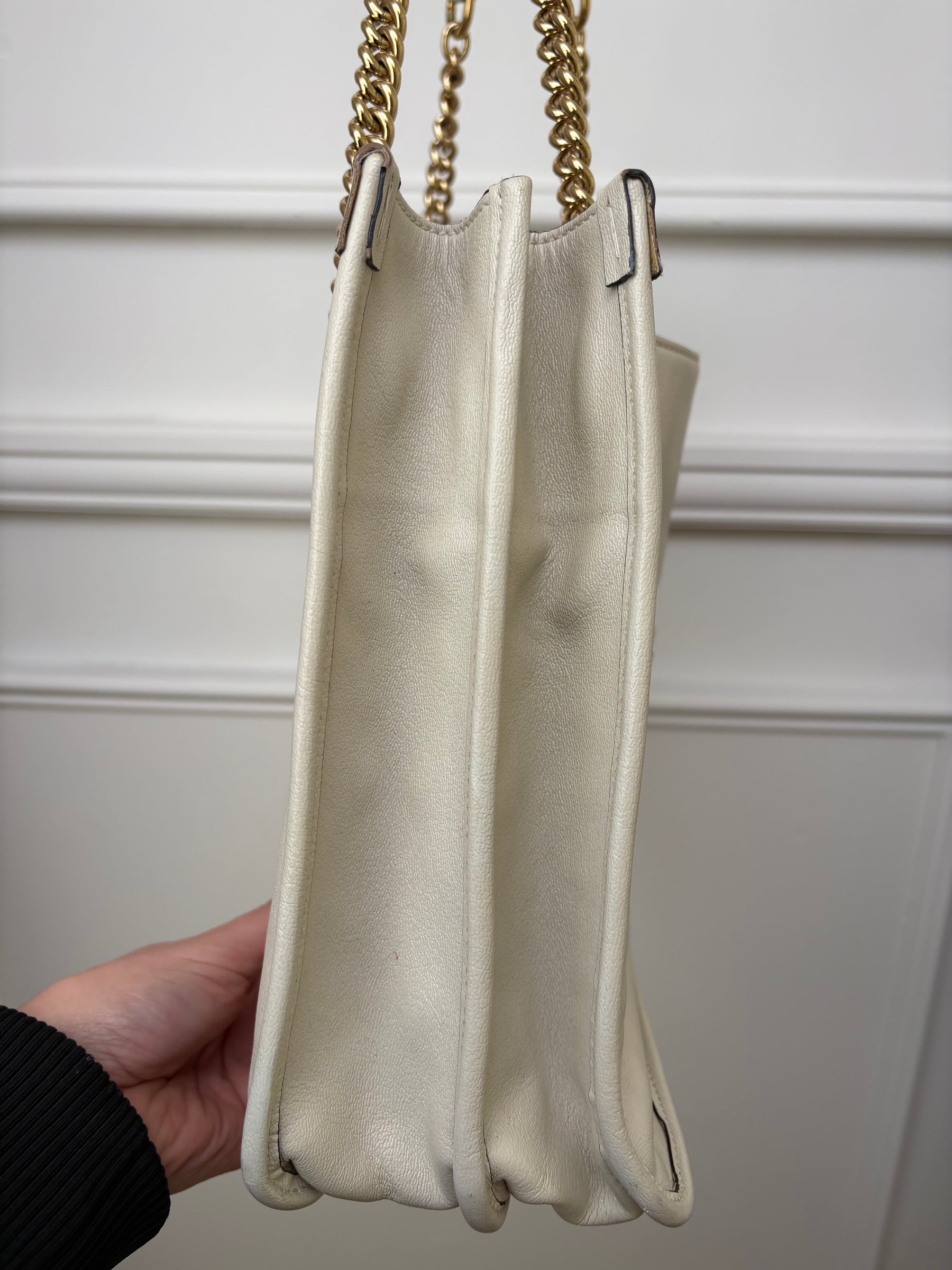 Gucci Cream Leather Horsebit 1995 Medium Chain Tote