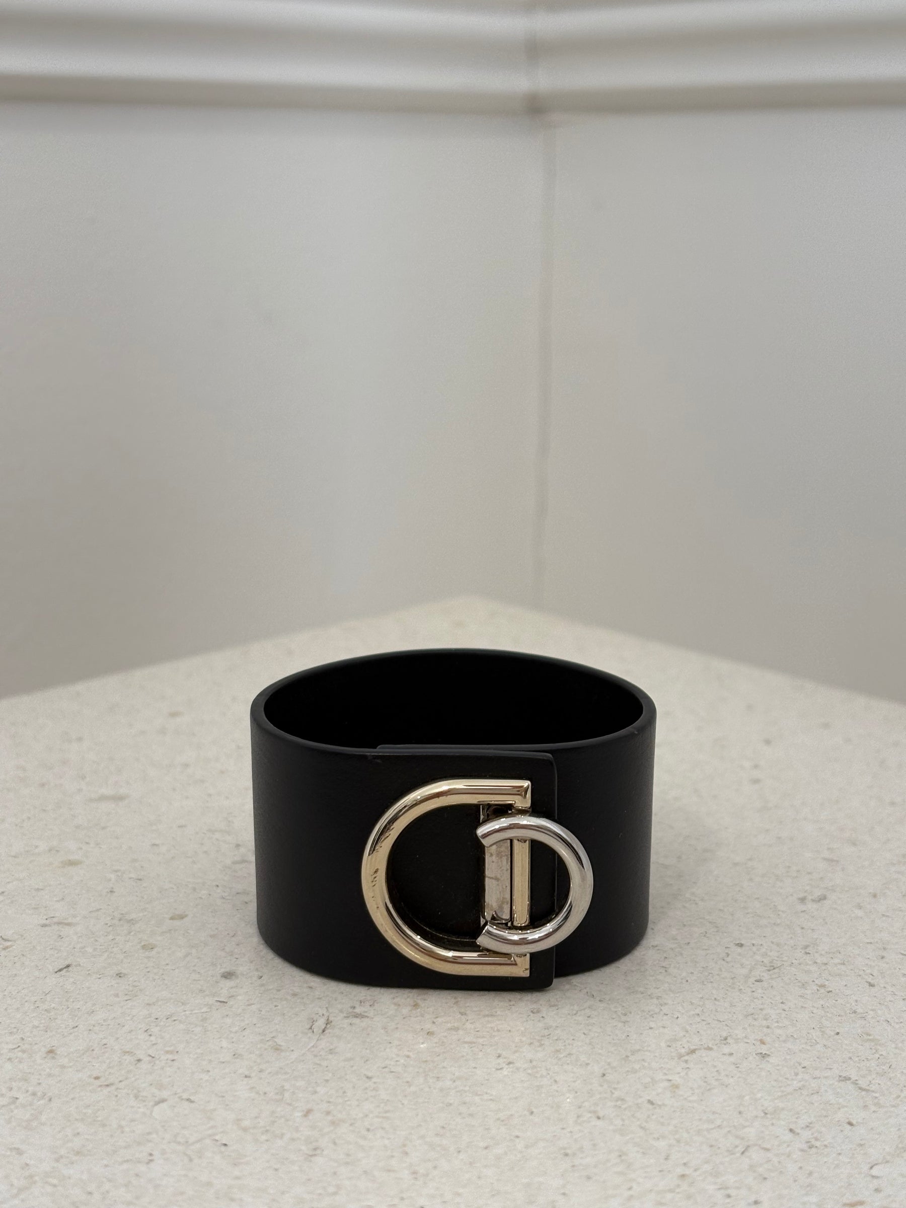 Dior Black Leather CD Bracelet