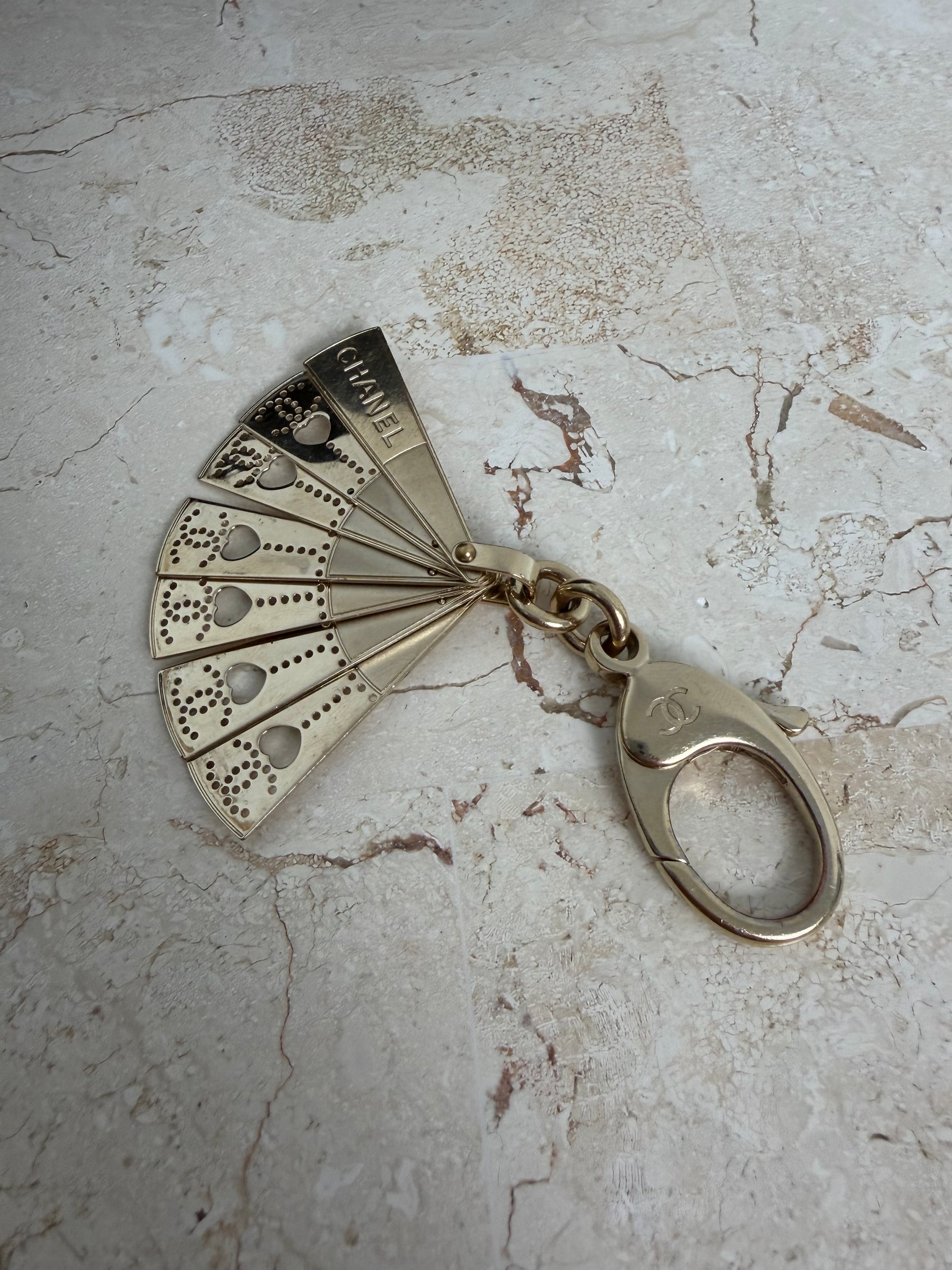 Chanel Gold Tone Fan Key Ring