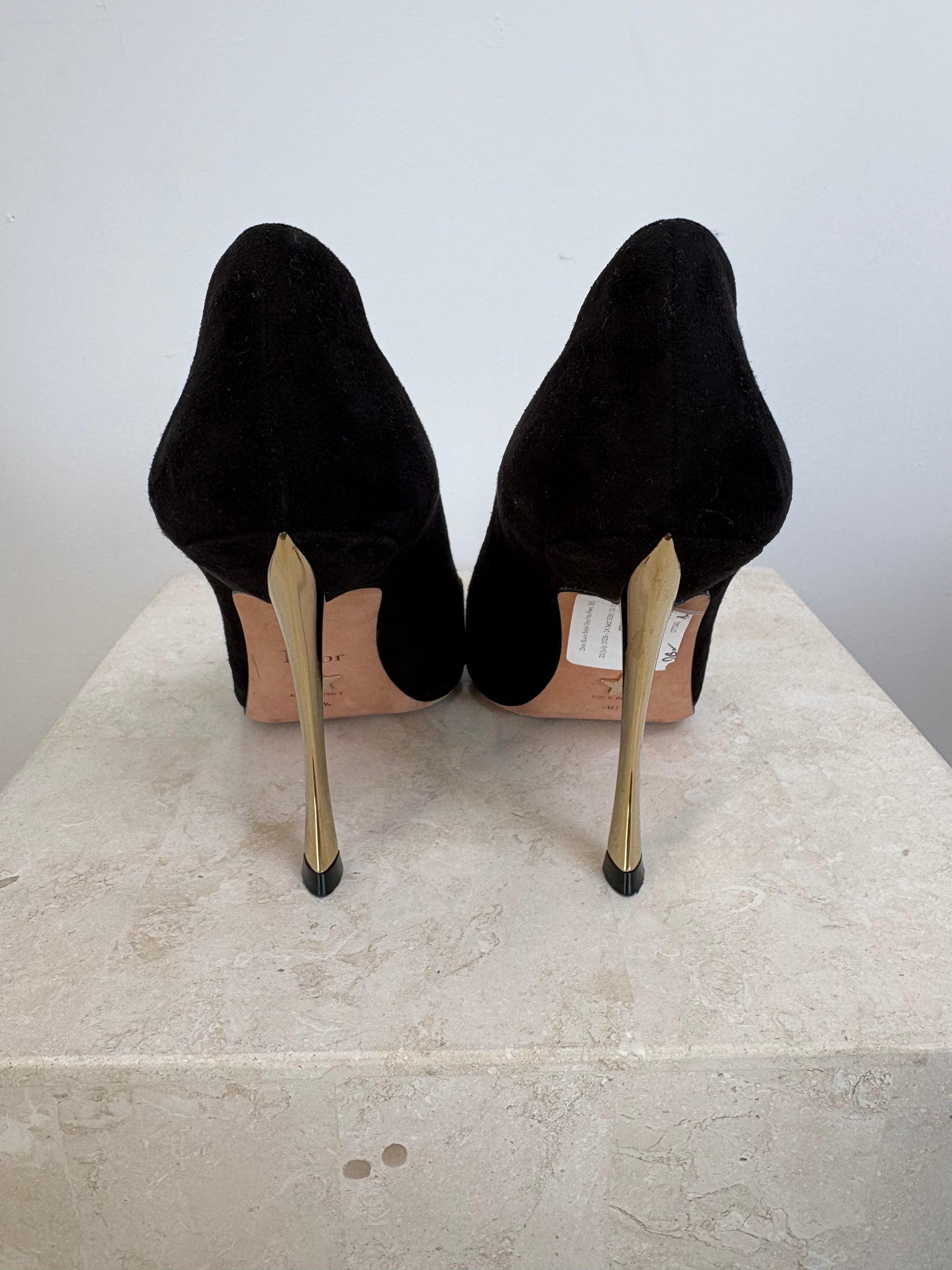 Dior Black Suede Gold Heel Pumps, 38.5