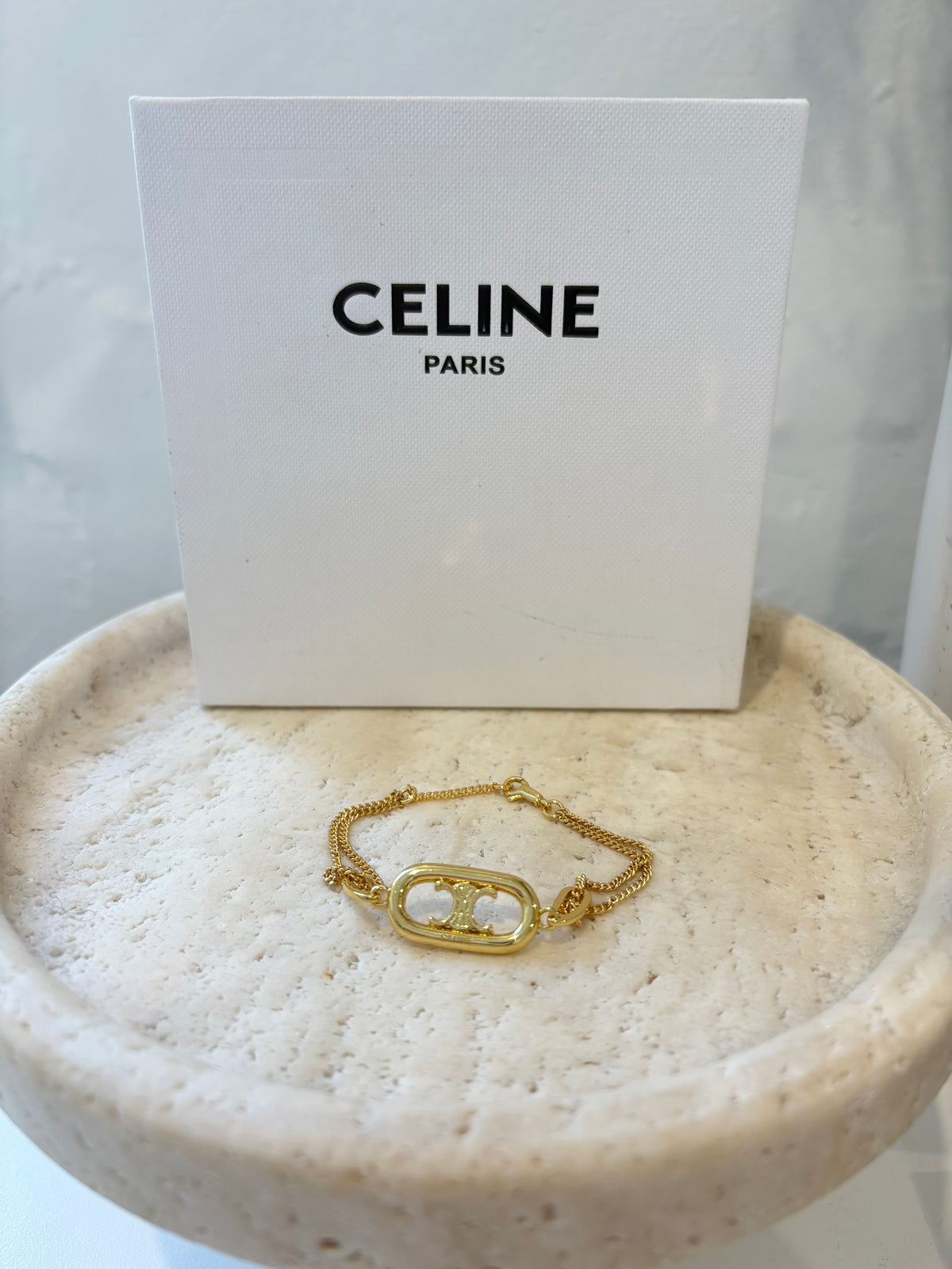 Celine Gold Tone Fine Chain Triomphe Bracelet