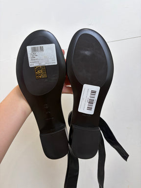 The Row Black Lace Up Gold Toe Heeled Sandal, 37.5