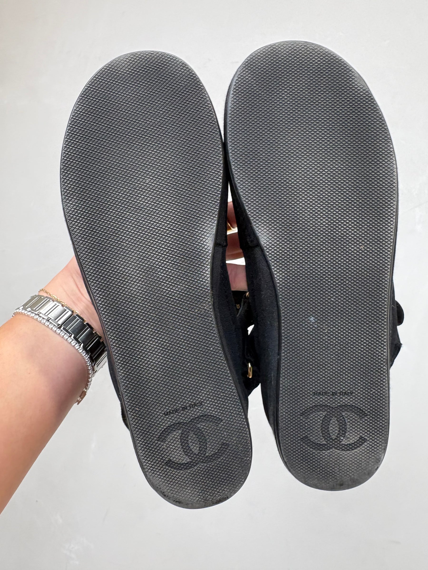 Chanel Black Grosgrain Platform Sandlas, 36