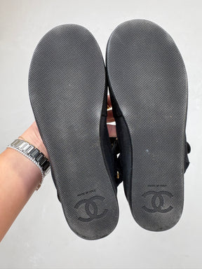 Chanel Black Grosgrain Platform Sandlas, 36