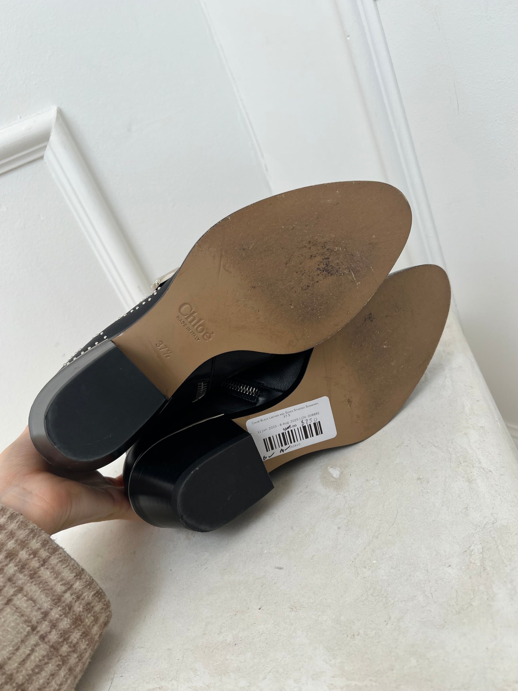 Chloé Black Leather and Silver Studded Susannah, 37.5