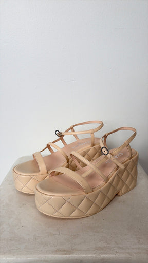 Chanel Pale Peach Quilted Leather Platform Sandals, 39 C
