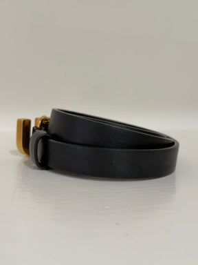 Miu Miu Black Leather Belt With Gold Logo Hardware, 34/85