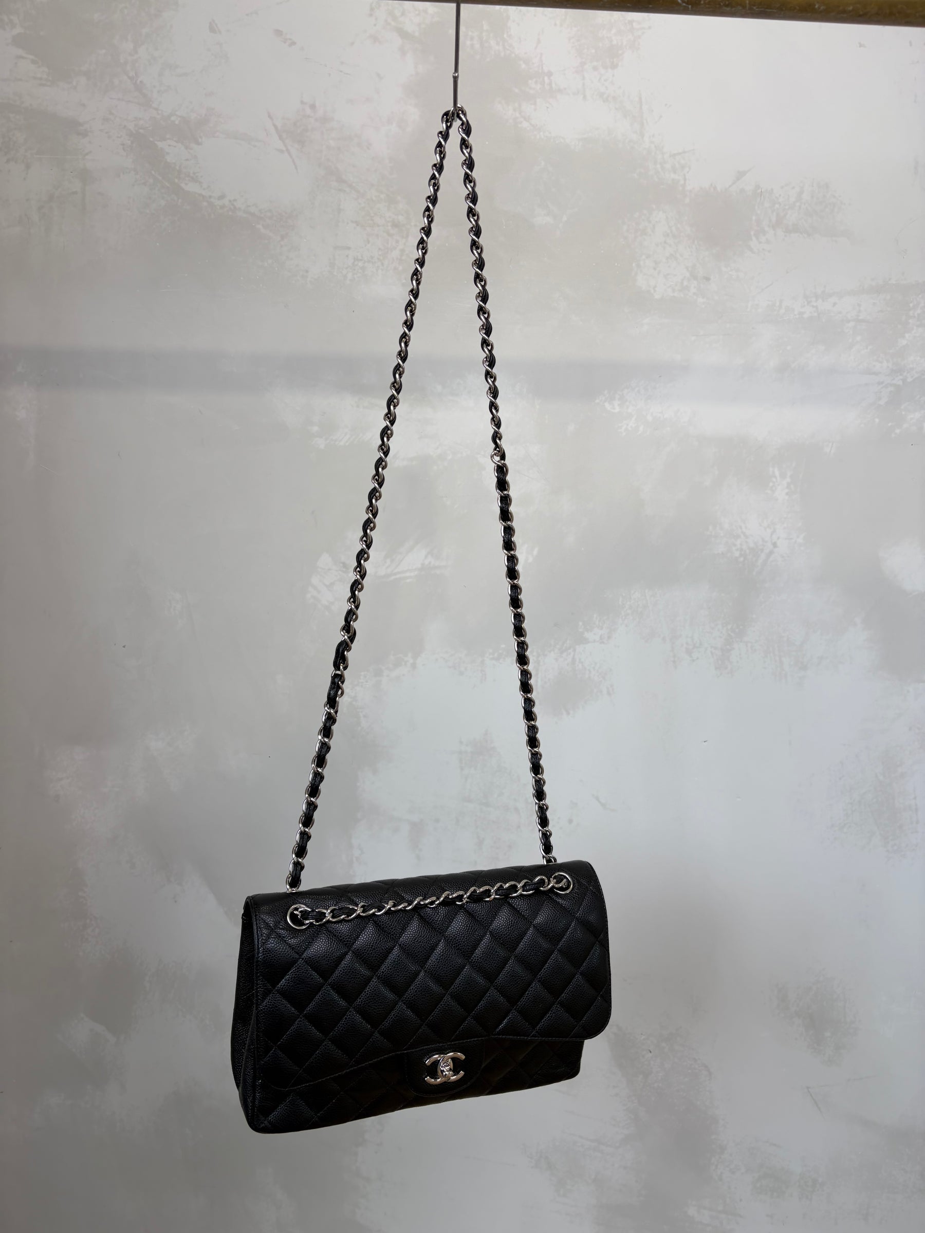 Chanel Jumbo Carviar Double Flap Bag Black Silver HW