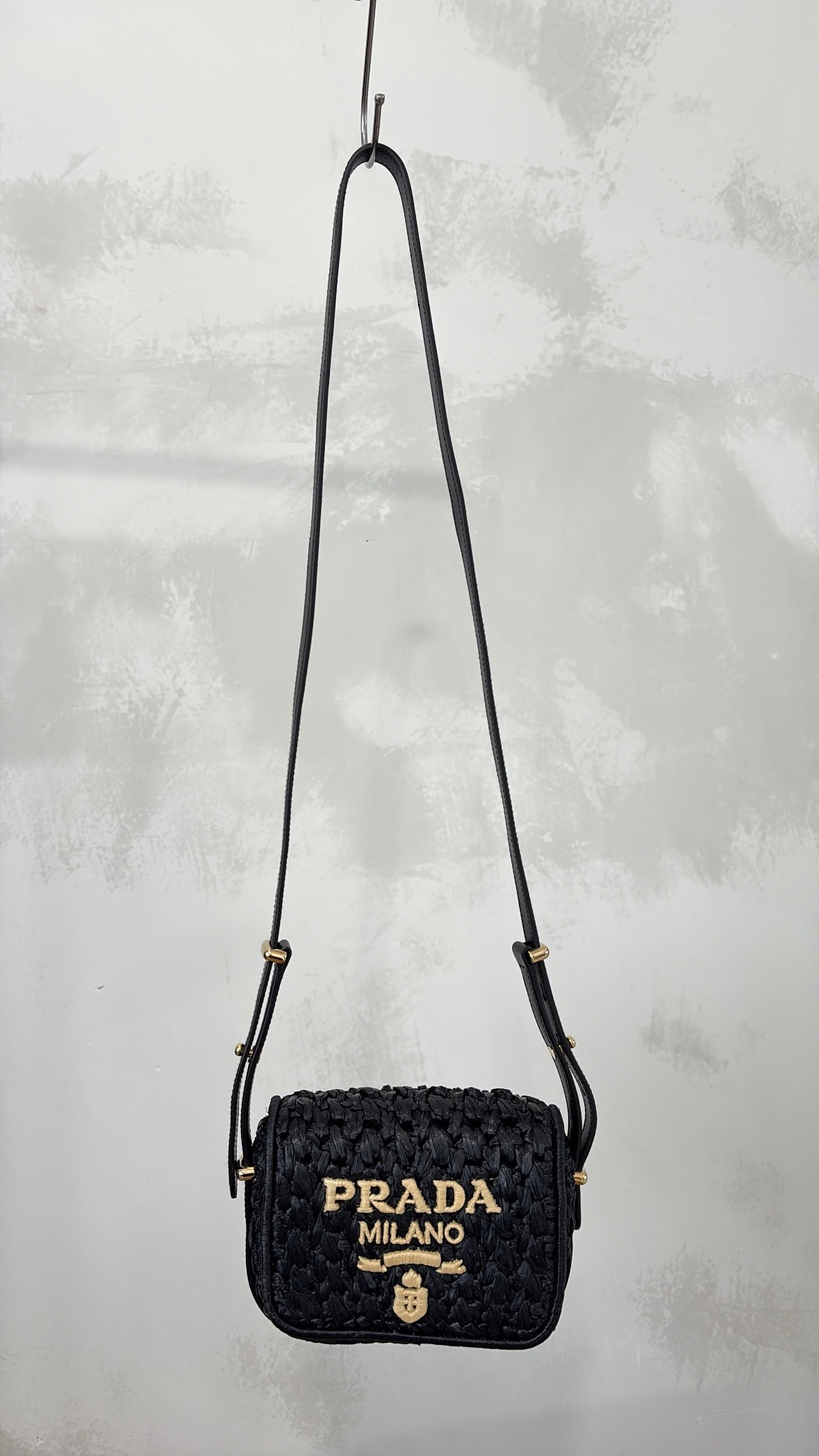 Prada Black Raffia Logo Crossbody Bag