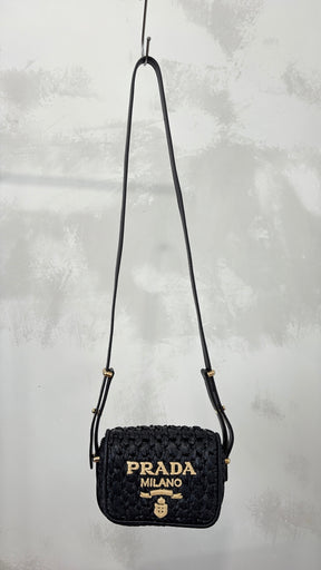 Prada Black Raffia Logo Crossbody Bag
