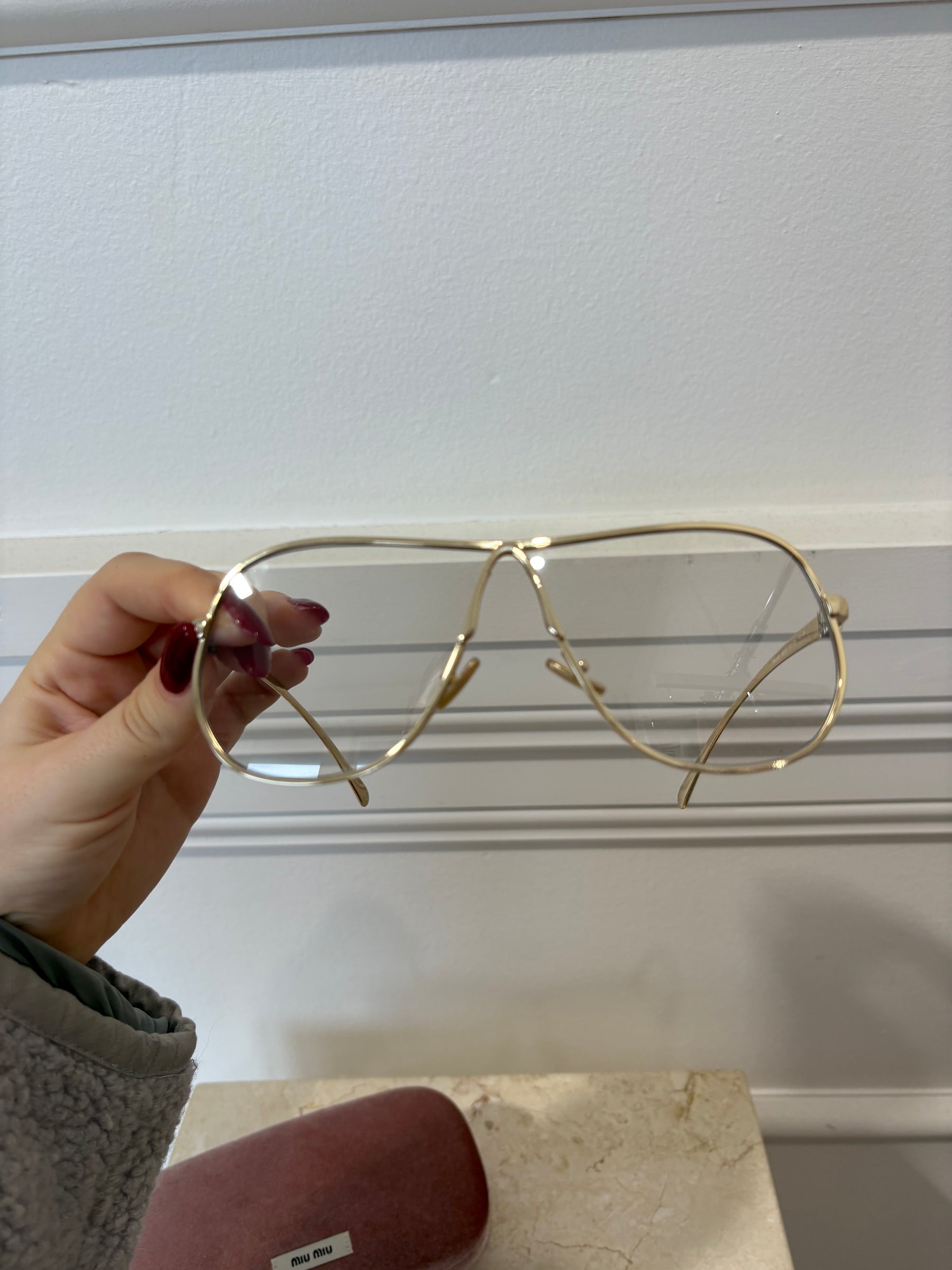 Miu Miu Gold Tone Clear Lens Aviator Sunglasses