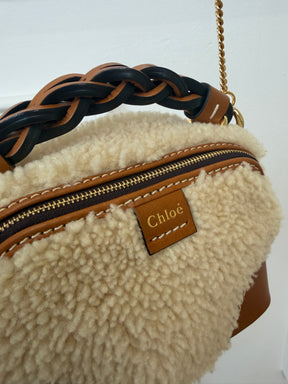 Chloé Tan Leather and Shearing Mini Daria Crossbody Bag