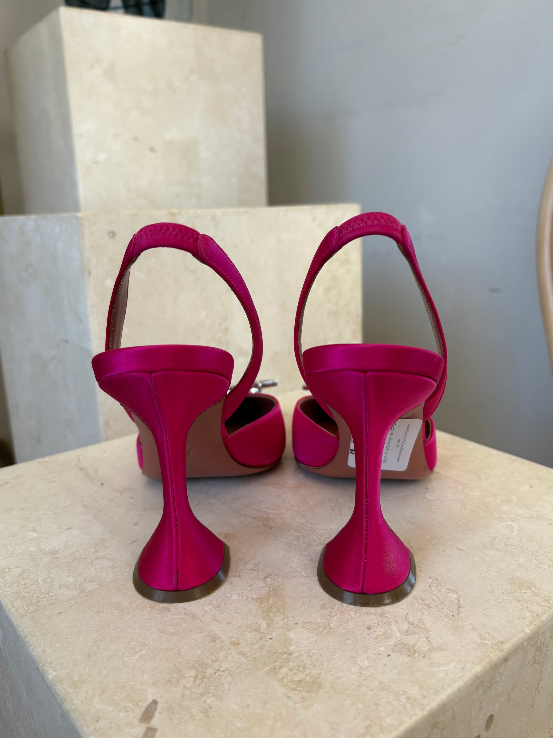 Amina Muaddi Hot Pink Satin Begum Slingback Heels, 40