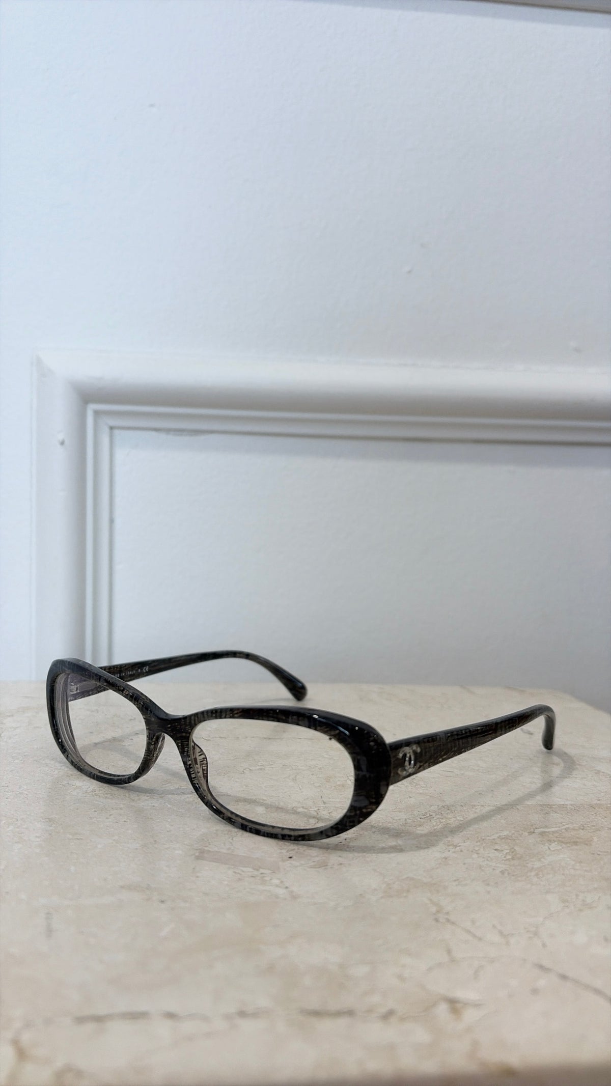 Chanel Charcoal Textured Oval Optical Glasses
