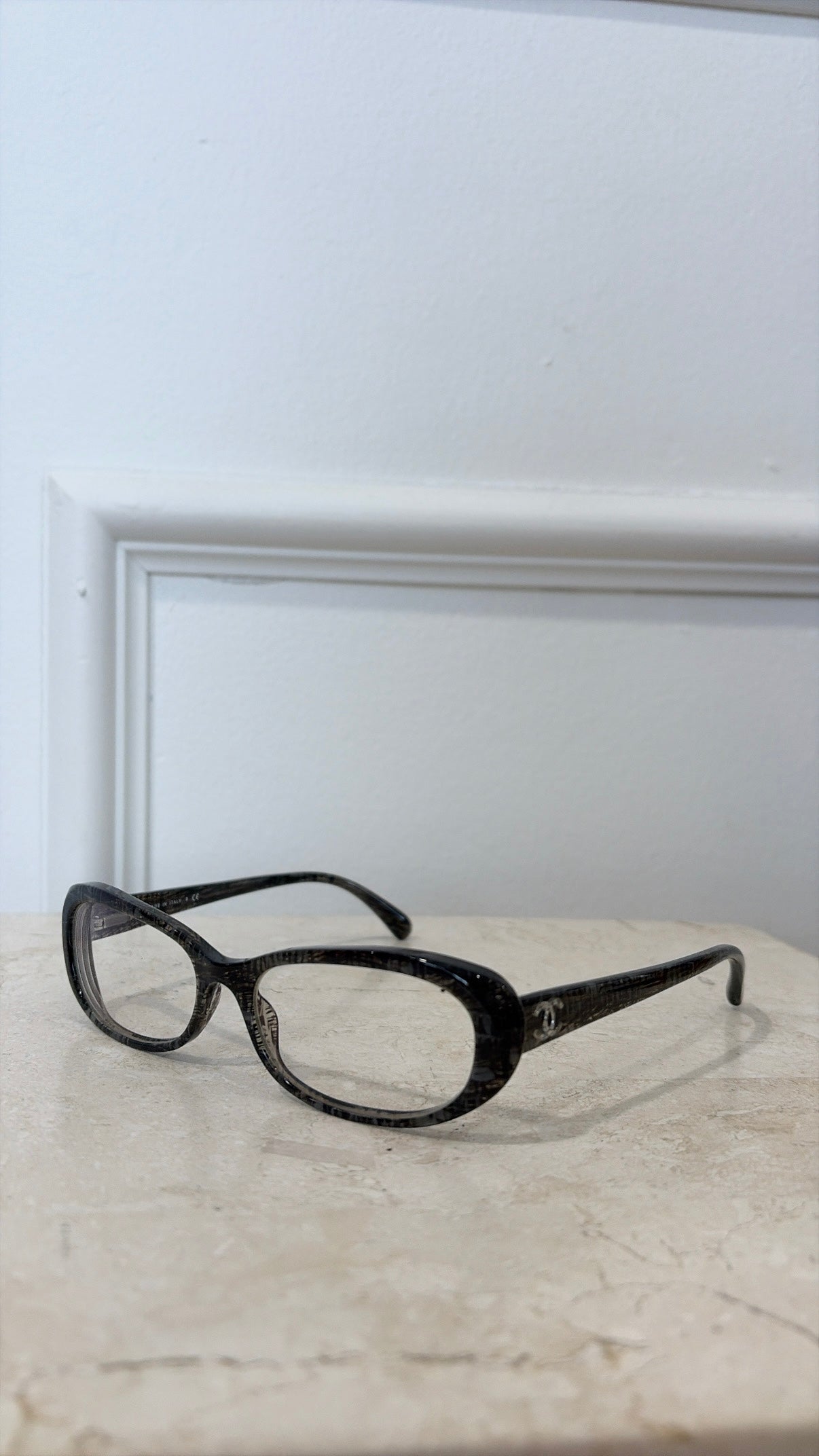 Chanel Charcoal Textured Oval Optical Glasses