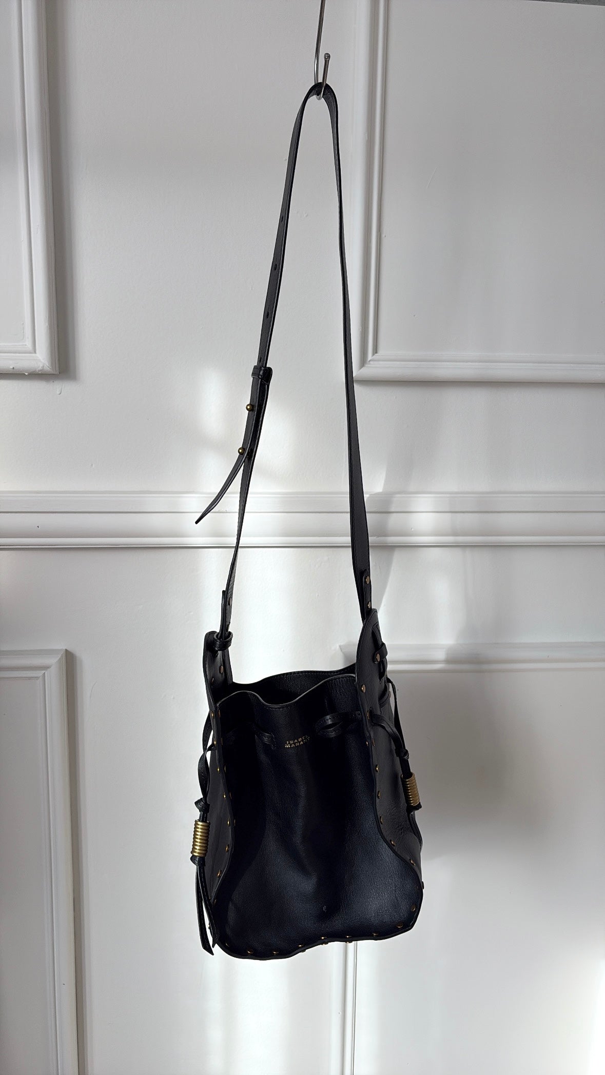 Isabel Marant Black Leather Studded Silao Bucket Bag