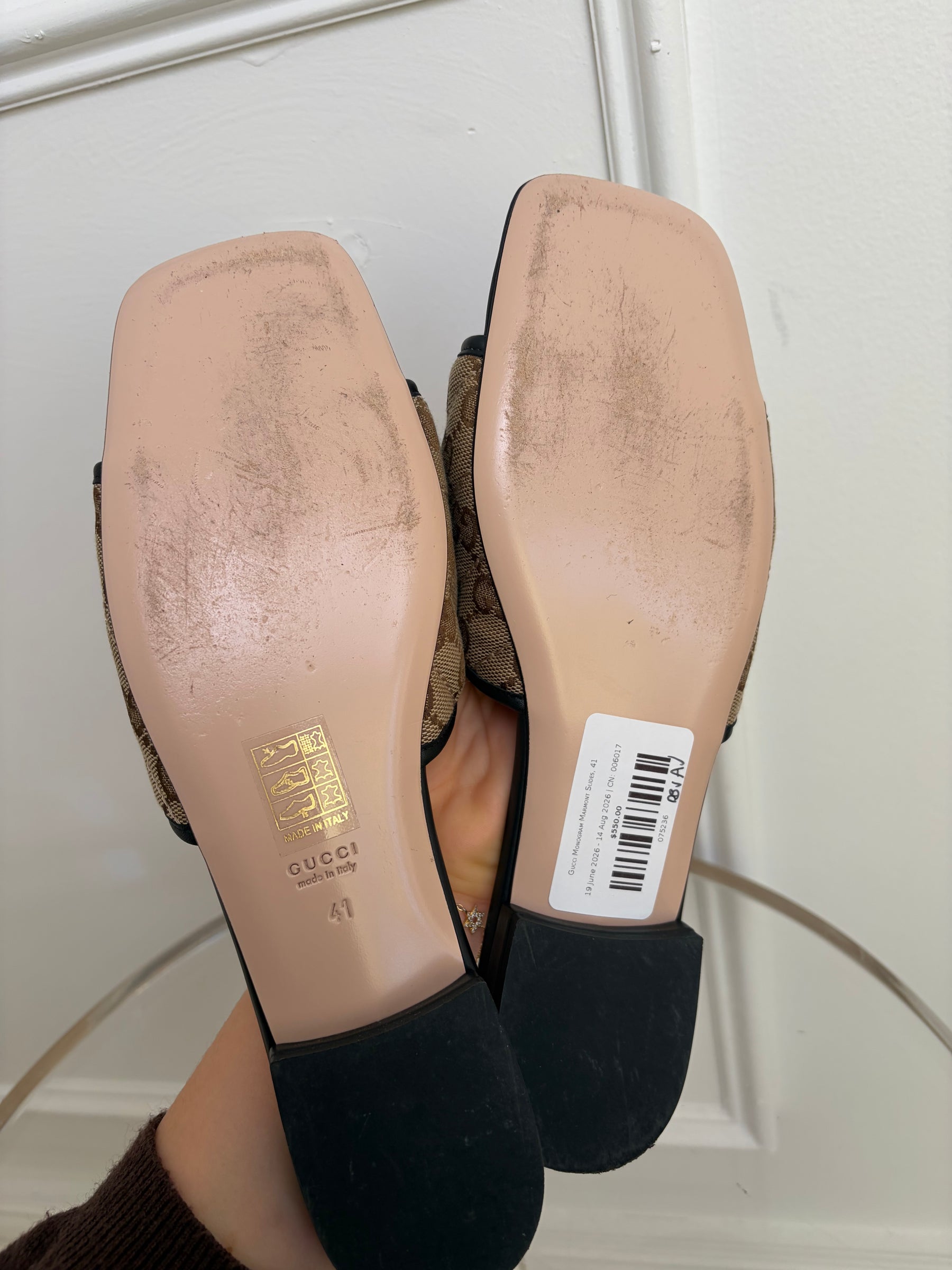 Gucci Monogram Marmont Slides, 41