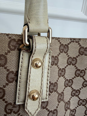 Gucci Canvas Monogram and Cream Leather Horsebit Hasler Tote