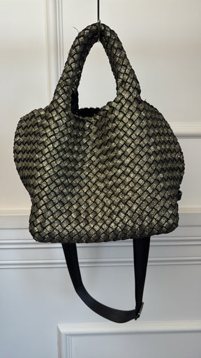 Naghedi Gold Black Woven Mini Tote