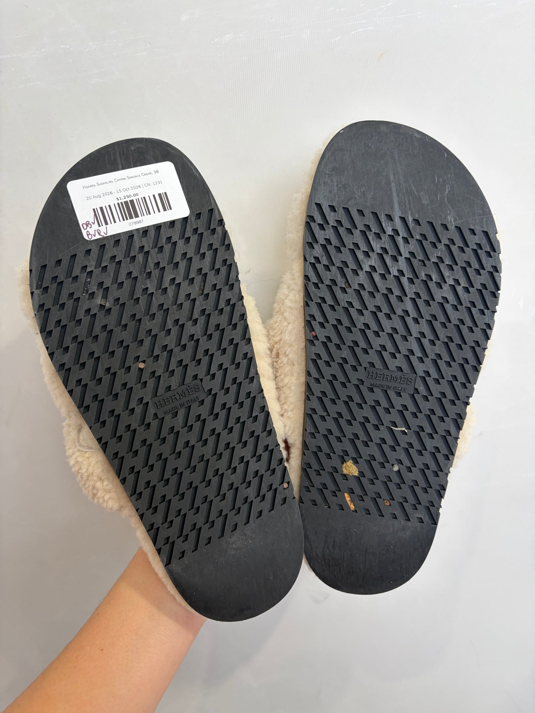 Hermès Shearling Chypre Sandals Cream, 38