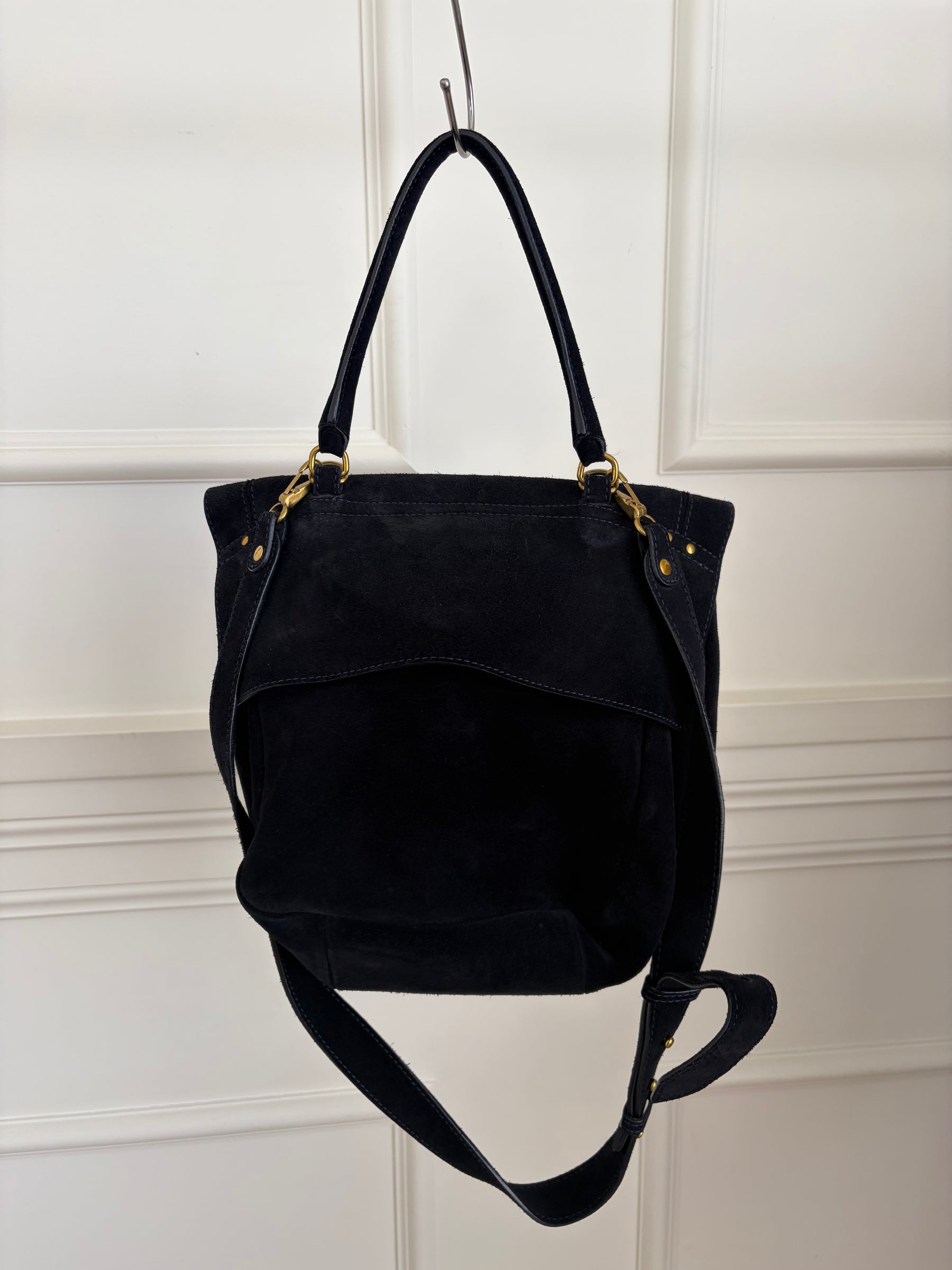 Jerome Dreyfuss Navy Suede Satchel Bag